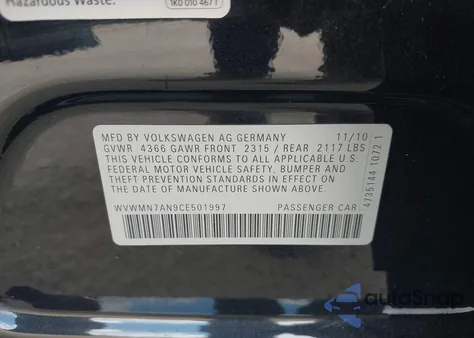 2012 Volkswagen Cc Sport from USA, damaged, VIN WVWMN7AN9CE501997